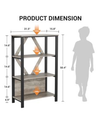 4 Tier Bookshelf with LED Lights, Bookcase with Open Display Shelves, Wood and Metal Standing Bookshelf
