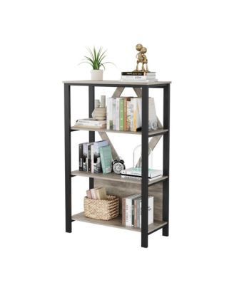 4 Tier Bookshelf with LED Lights, Bookcase with Open Display Shelves, Wood and Metal Standing Bookshelf