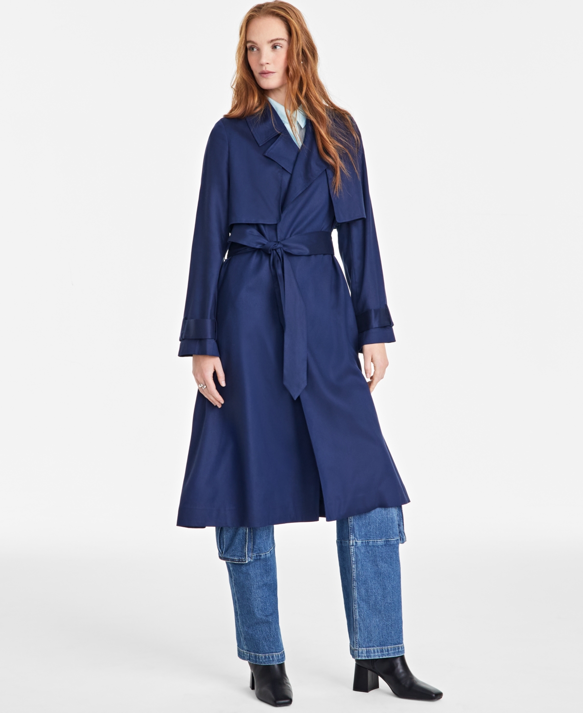 Women's Belted Storm-Flap Trench Coat, Exclusively at Macy's - Intrepid Blue