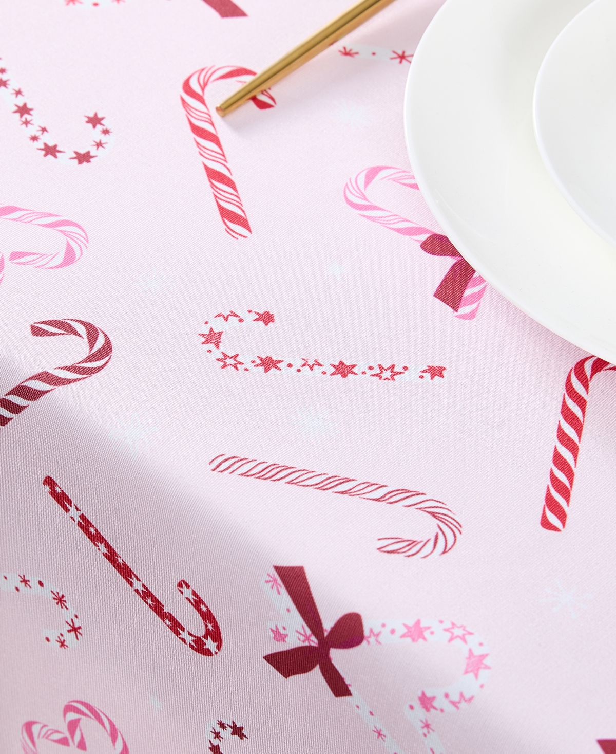 Laura Ashley Easy Care Holiday Tablecloth, 70" Round In Pink Peppermint