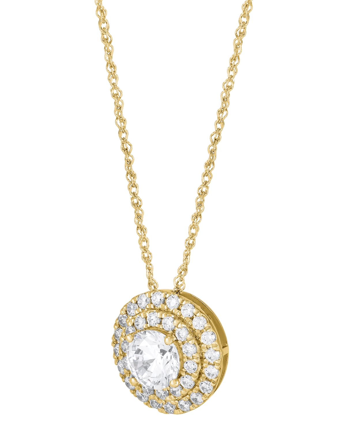Grown With Love Lab Grown Diamond Double Halo Pendant Necklace (1-1/2 Ct. T.w.) In 14k White Or Yellow Gold, 16" + 2 In Yellow Gold