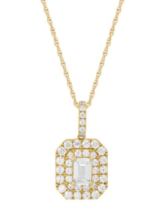 Grown With Love - Lab Grown Diamond Emerald-Cut & Round Halo 18" Pendant Necklace (1-1/4 ct. t.w.) in 14k Gold