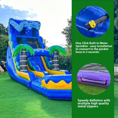 19  Tall Surf Beach Inflatable Single Lane Water Slide with Detachable Pool, Commercial Grade, Tall Seating Height, PVC Vinyl, Outdoor Backyard, Summer Fun, Blow Up, Water Park, (Blower Included)