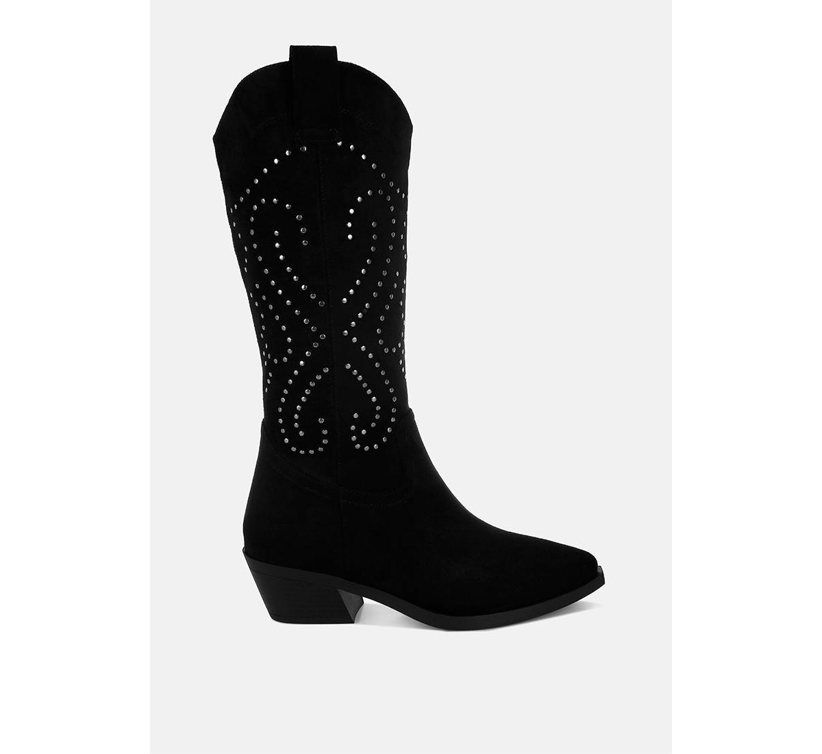 Lariat Studs Embellished Cowboy Boots - Black
