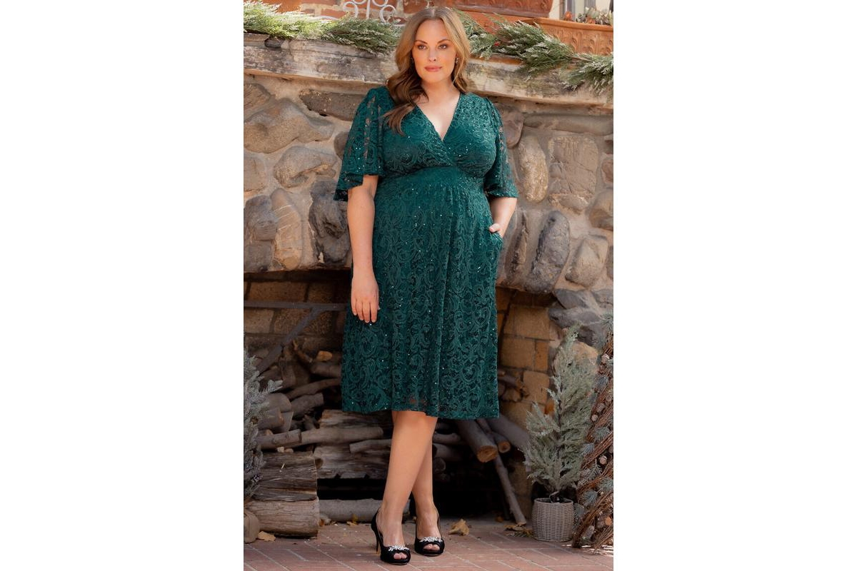Kiyonna Plus Size Starry Sequined Lace Cocktail Dress
