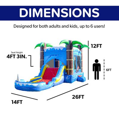 HeroKiddo Ocean Shark Commercial Grade Bounce House Water Slide with Splash Pool for Kids and Adults (with Blower), Basketball Hoop, Outdoor Indoor, Wet Dry Combo, Big Inflatable, Rental Quality