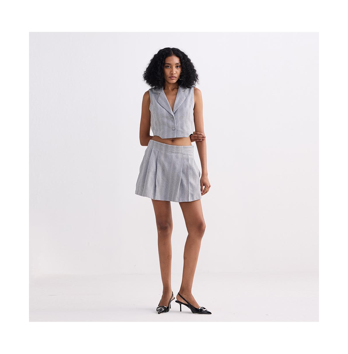Women's Cropped Cotton Tweed Vest Set in Cream - Steel breeze