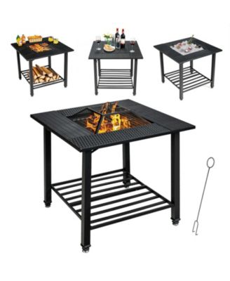 31 Inch Outdoor Fire Pit Dining Table with Cooking BBQ Grate