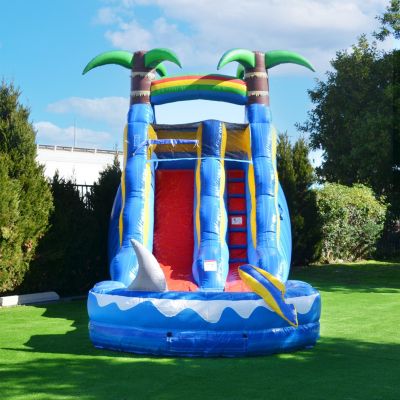 HeroKiddo 15  Ocean Shark Commercial Grade Water Slide with Splash Pool for Kids and Adults (with Blower), Wet Dry Combo, Big Inflatable, Outdoor Indoor, Birthday Party Rental