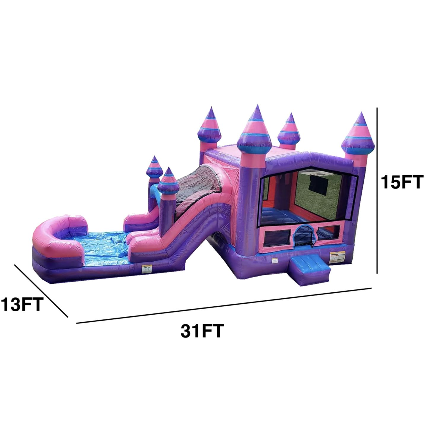 Детская игрушка Jumporange Purplish Castle Commercial Grade Inflatable Bounce House & Water Slide (with Blower), цвет: Синий — фото 5