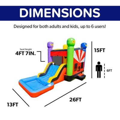 HeroKiddo Ninja Warrior Commercial Grade Bounce House Water Slide Combo with Splash Pool for Kids and Adults (with Blower), Wet Dry Use, Basketball Hoop, Outdoor Indoor, Birthday Party Rental