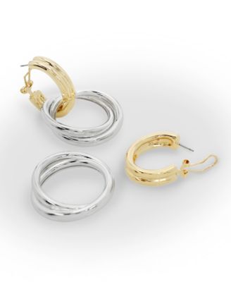 Two Tone Ribbed Doorknocker Earrings