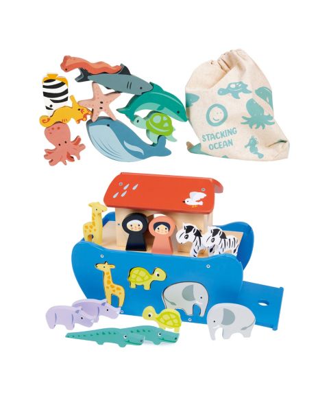 Детские игрушки Mentari Toys Noah's Shape-Sorting and Stacking Set, Ages 3+