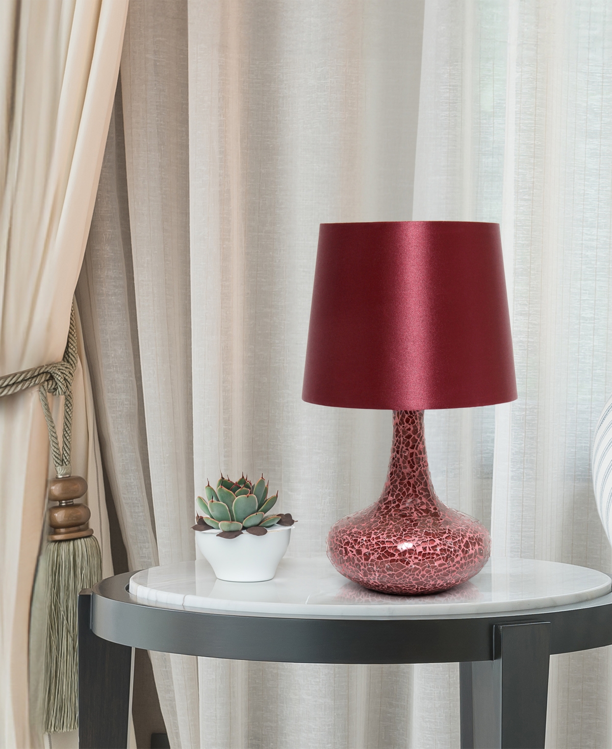 Creekwood Home 14.17" Patchwork Crystal Glass Table Lamp In Red