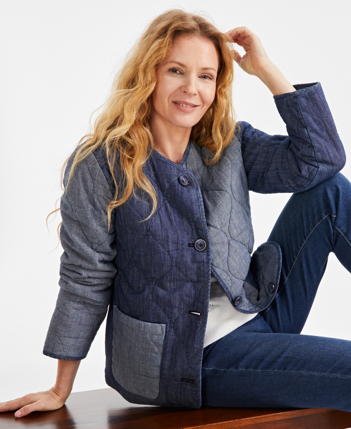 Style & Co Women's Quilted Chambray Button-front Jacket, Exclusively At Macy's In Chambray