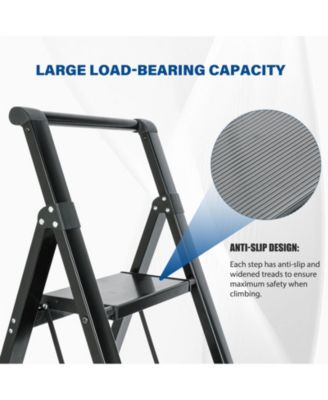 4 Aluminum Step Ladder, 4 Step Stool Folding Step Stool with Handrails, Sturdy Step Stool for Adult, Gorilla Ladders 500LBS Capacity Sturdy& Portable Ladder for Home Kitchen Library Office