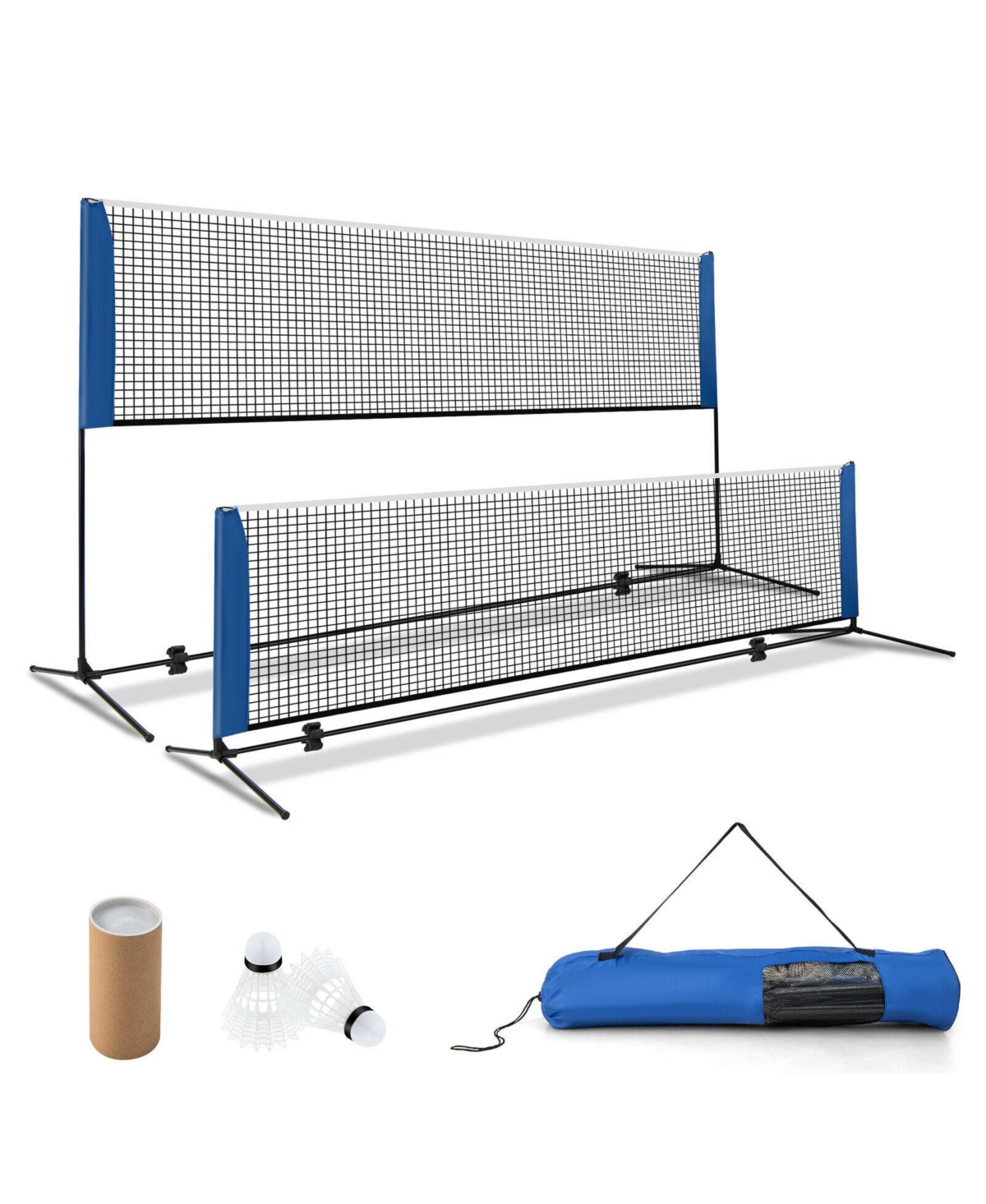 14 ft Adjustable Badminton Net Stand with Portable Carry Bag - Blue