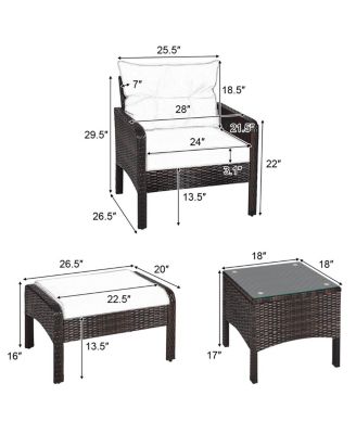 5 Pieces Patio Rattan Sofa Ottoman Furniture Set with Cushions