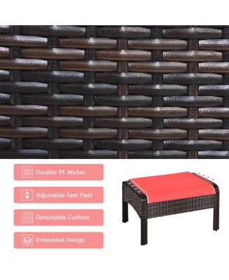 5 Pieces Patio Rattan Sofa Ottoman Furniture Set with Cushions