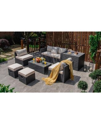 8 Pieces Patio Rattan Storage Table Furniture Set