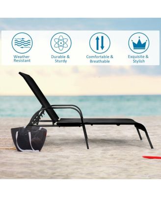 2 Pcs Outdoor Patio Lounge Chair Chaise Fabric with Adjustable Reclining Armrest