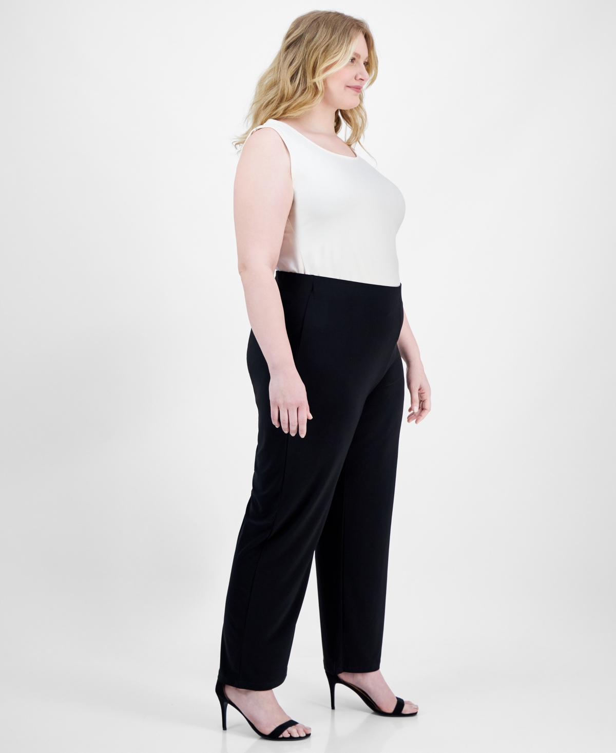 Ak Anne Klein Petite Solid Wide-leg Pull-on Knit Pants In Anne Black