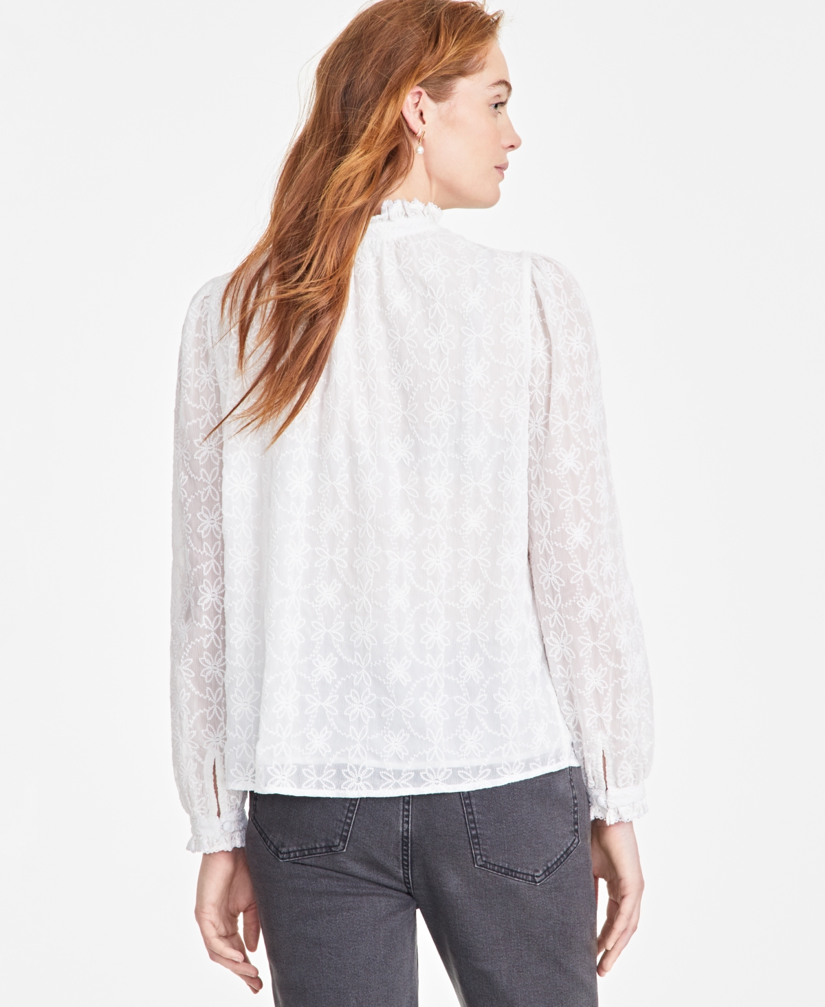 On 34th Women's Embroidered Chiffon Ruffled-neck Top, Exclusively At Macy's In Washed White