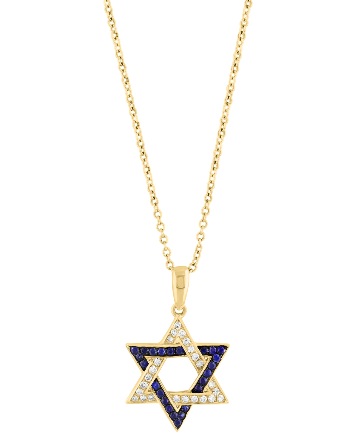 EFFY COLLECTION EFFY SAPPHIRE (1/6 CT. T.W.) & DIAMOND (1/8 CT. T.W.) STAR OF DAVID PENDANT NECKLACE IN 14K GOLD, 18 