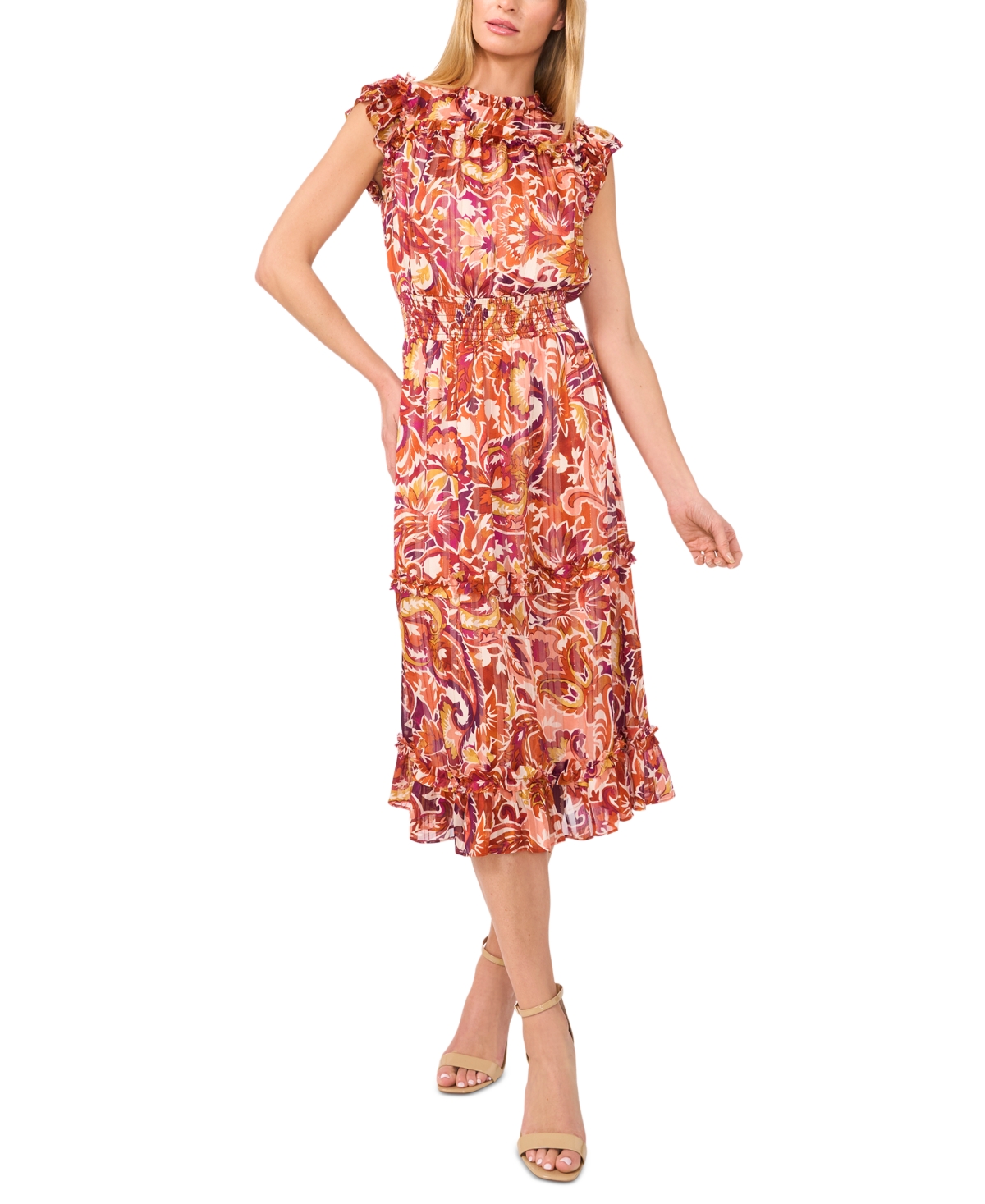 Cece Smocked Waist Flutter Sleeve Maxi Dress In Pink