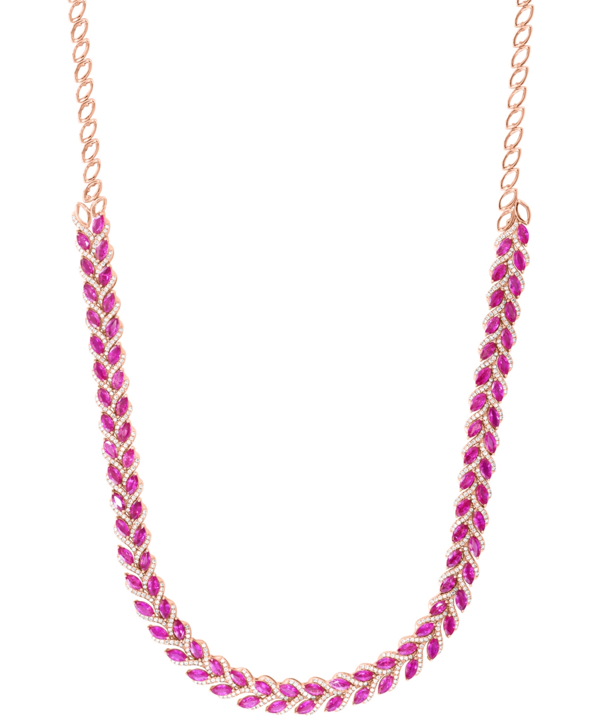 Effy Collection Effy Ruby (13-7/8 Ct. T.w.) & Diamond (2-1/3 Ct. T.w.) 18" Statement Necklace In 14k Rose Gold In Ruby