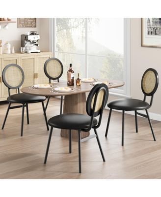 Dining Chairs Set of 4, Rattan Kitchen Chairs with Thicken Upholstered, Modern Dining Room Chairs Set of 4,Black