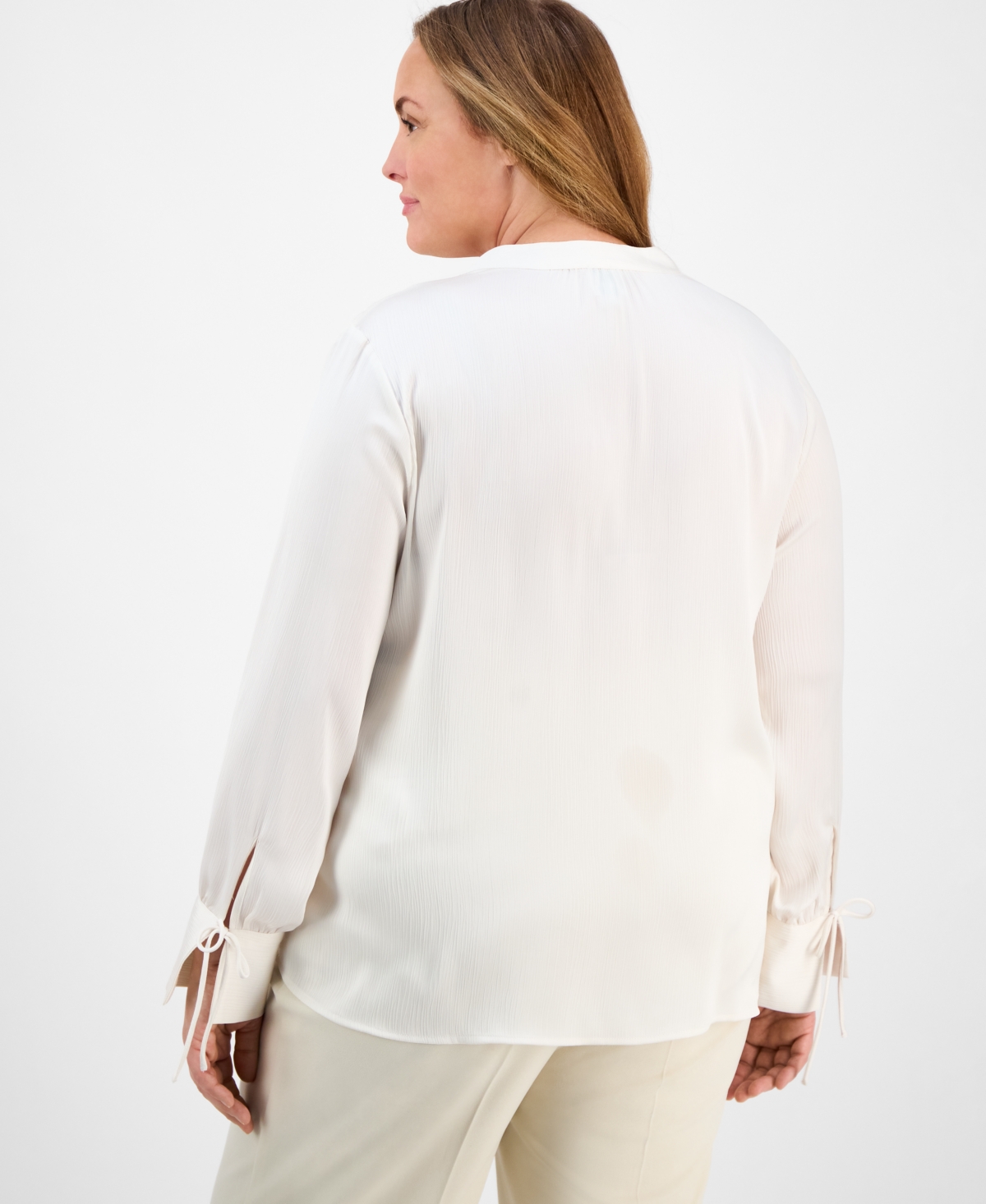 ANNE KLEIN PLUS SIZE TIE-NECK STAND-COLLAR BLOUSE 
