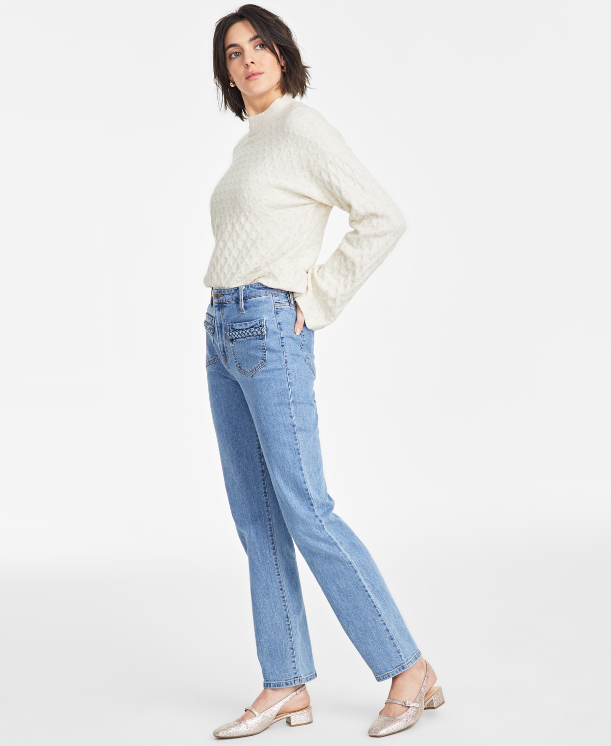 On 34th Women's High-Rise Braided Straight-Leg Jeans, Exclusively at Macy's