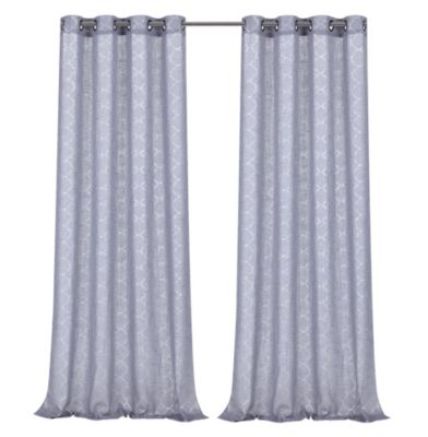 2 Piece Silver Sparkly Semi Sheer Trellis Quatrefoil Grommet Top Window Curtain Panels