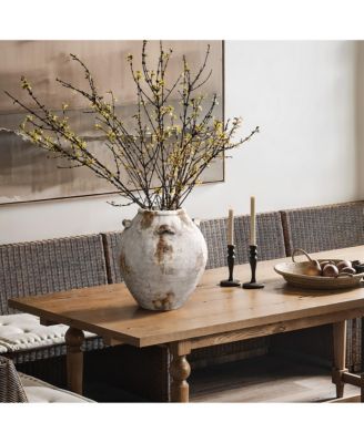 Mottled Brown and White Terracotta 12-Inch Tall Indoor and Outdoor Jug Vase with Handles