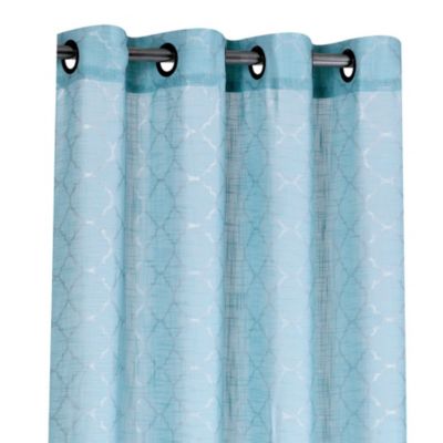 2 Piece Silver Sparkly Semi Sheer Trellis Quatrefoil Grommet Top Window Curtain Panels