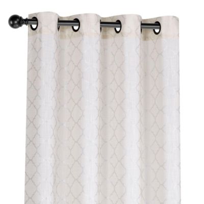 2 Piece Silver Sparkly Semi Sheer Trellis Quatrefoil Grommet Top Window Curtain Panels