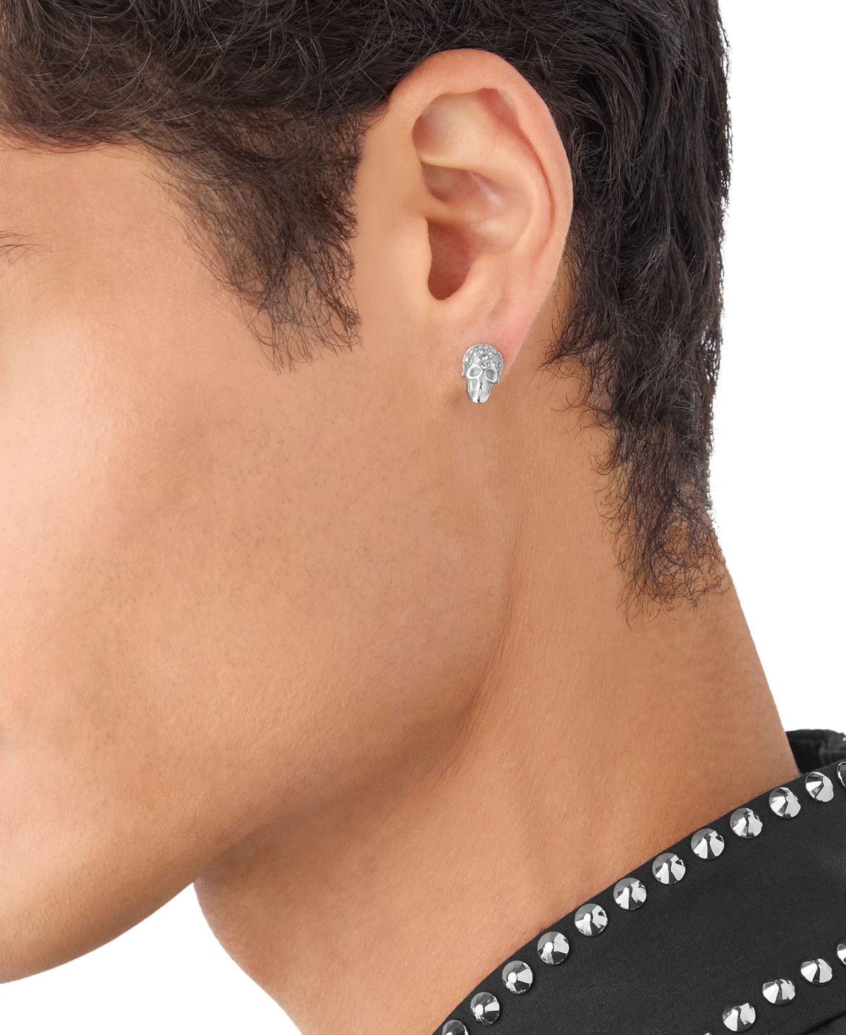 Philipp Plein Enigma Crystal Skull Stud Earrings In Stainless Steel In Stainless