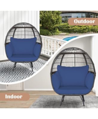 Oversized Patio Rattan Egg Lounge Chair with 4 Cushions