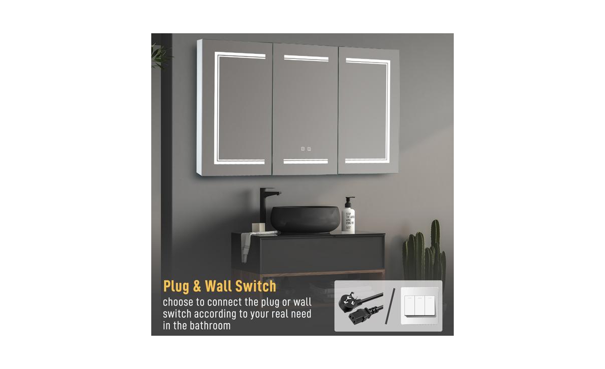 Slickblue Led Bathroom Wall Cabinet with Three Doors – Elegant Mirror Storage Cabinet - White