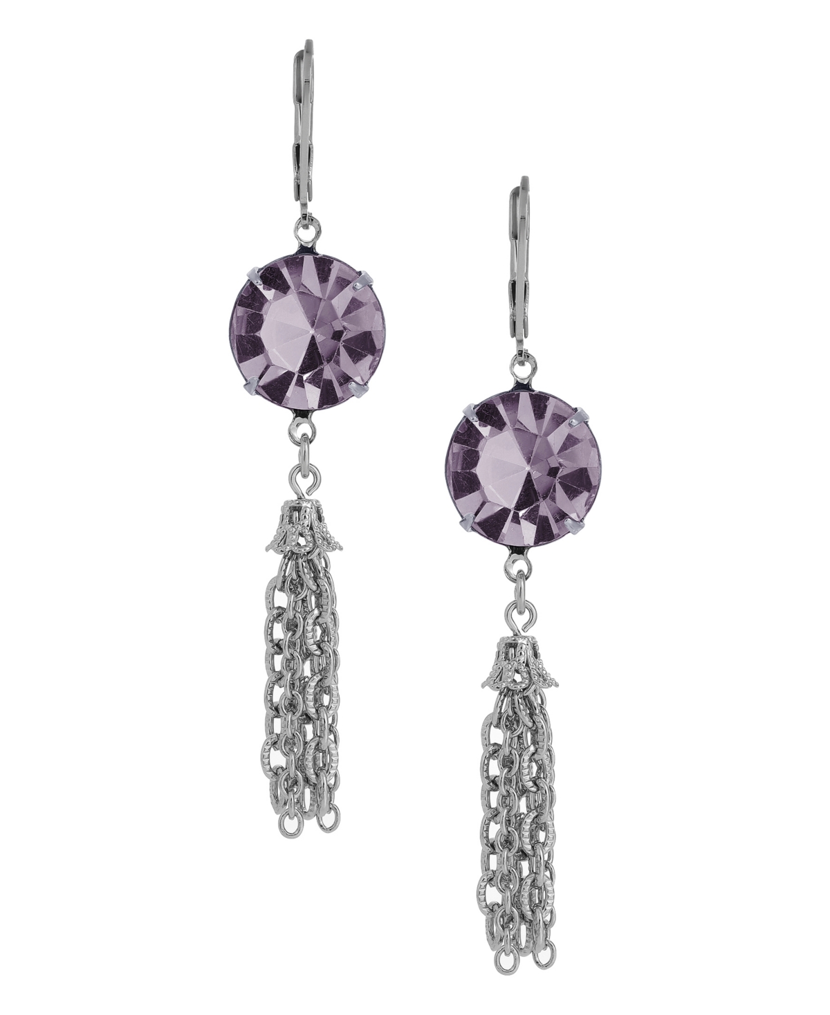 2028 ROUND CRYSTAL TASSEL DROP EARRINGS 