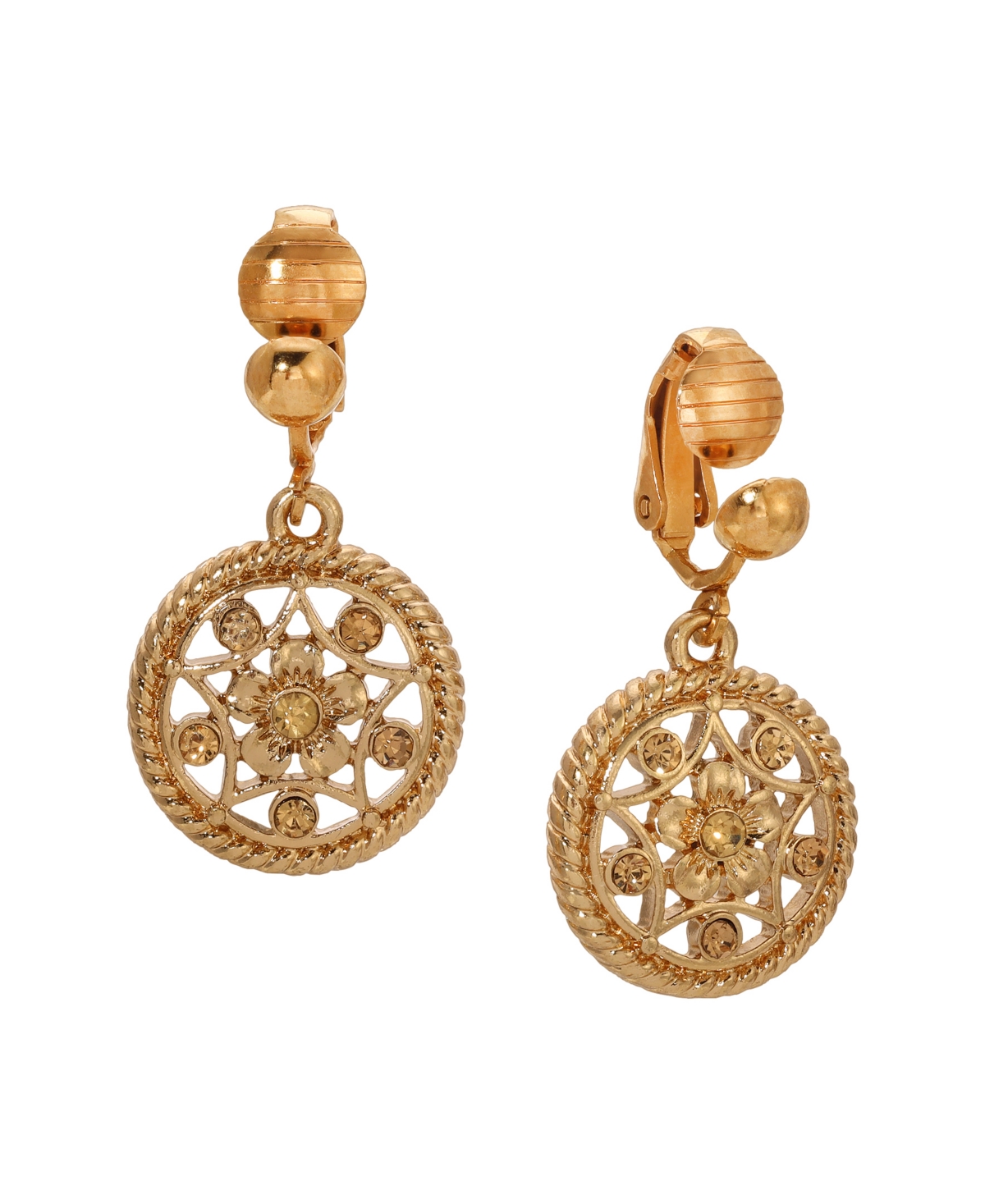 2028 CRYSTAL ROUND DROP CLIP EARRINGS 