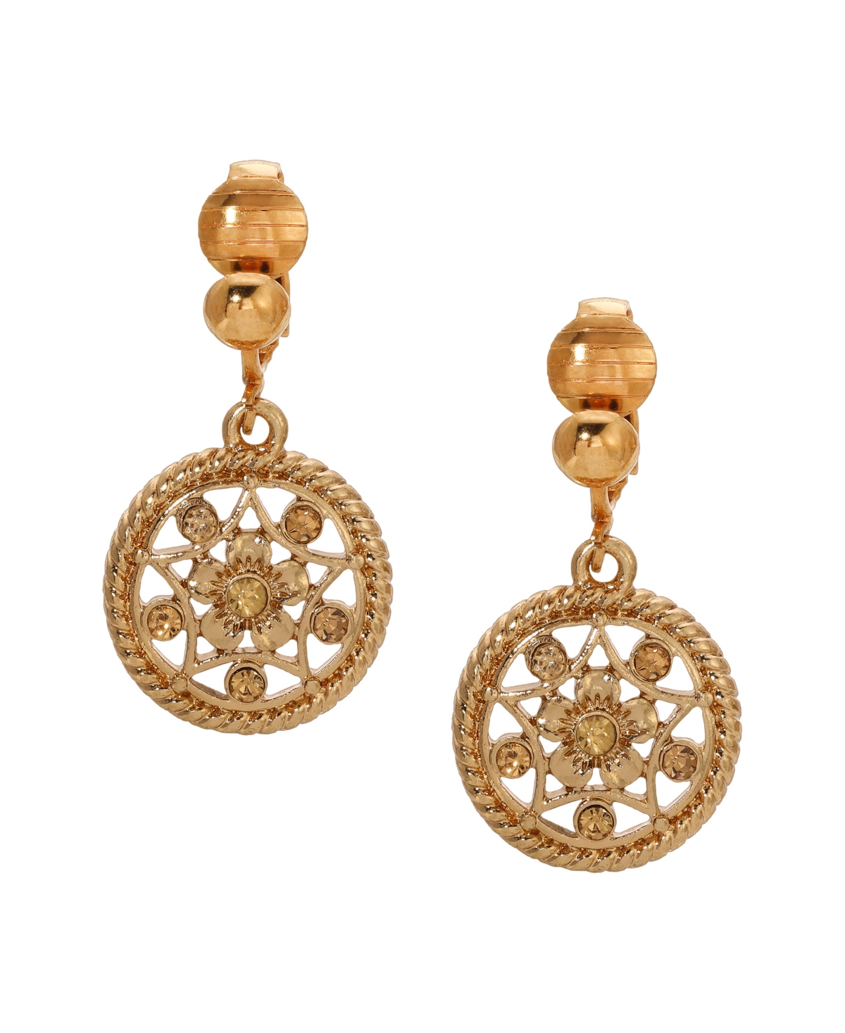 2028 CRYSTAL ROUND DROP CLIP EARRINGS 