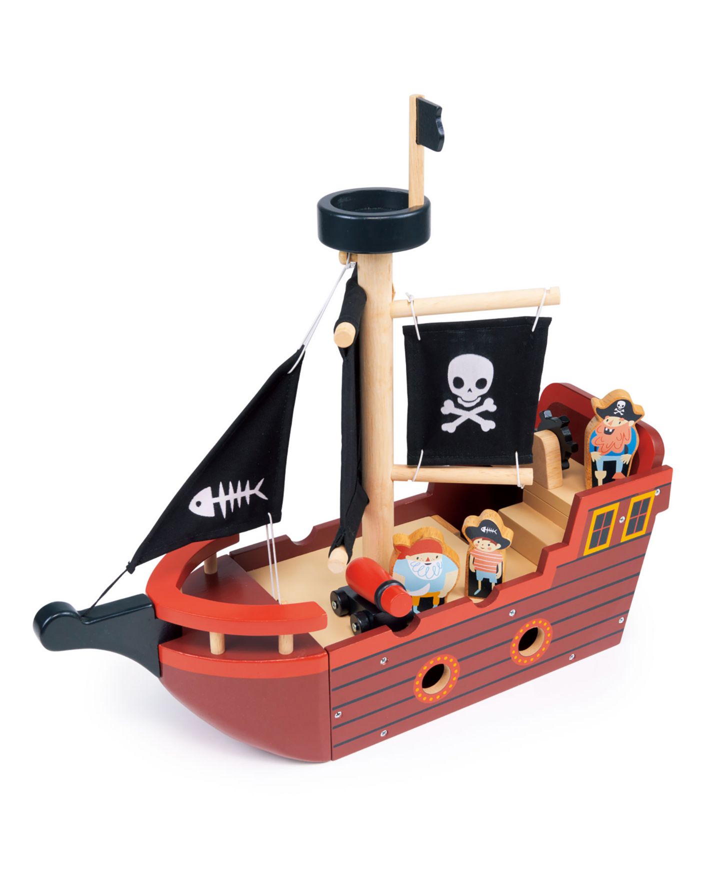 Детские фигурки Mentari Toys Fishbones Pirate Ship with Spinnable Wheel and Cannon 6-Piece Playset, Ages 3+ — фото 1