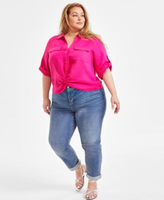 Plus Size Linen Twist Hem Shirt Boyfriend Jeans Exclusively At Macys