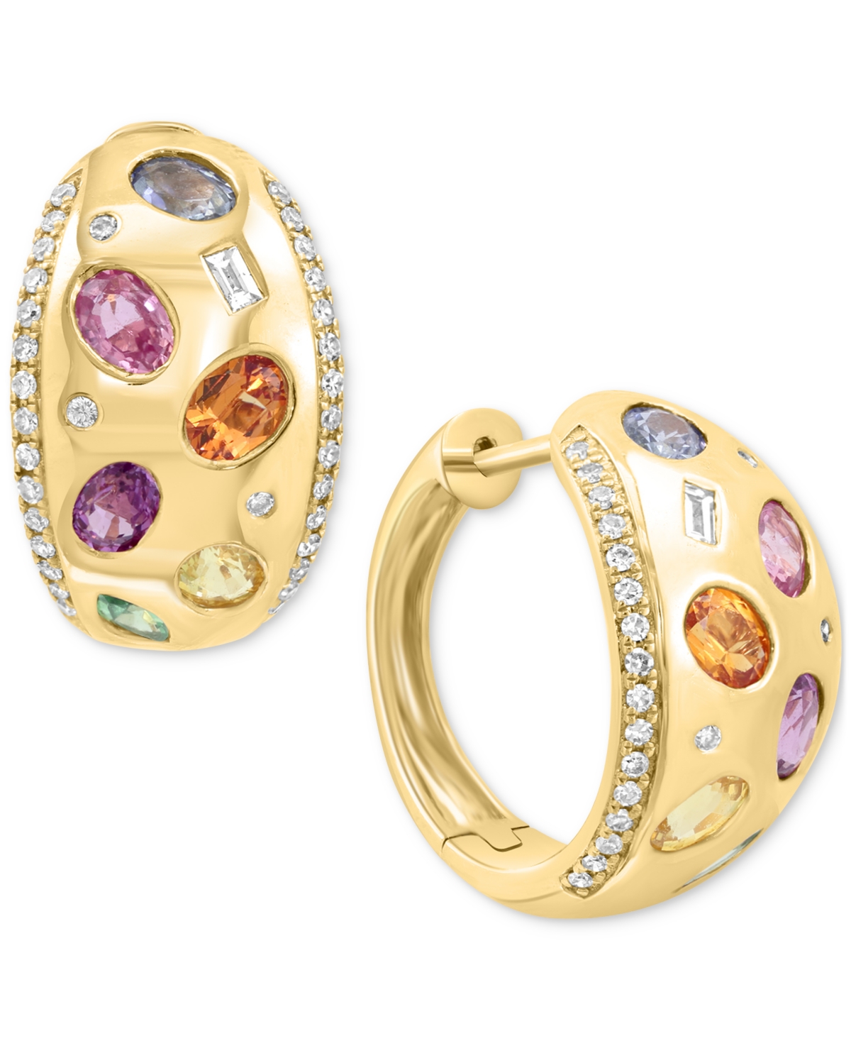 EFFY COLLECTION EFFY MULTI-GEMSTONE (2-1/20 CT. T.W.) & DIAMOND (1/3 CT. T.W.) SMALL HOOP EARRINGS IN 14K YELLOW GOL 
