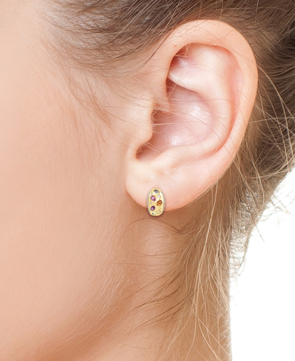 EFFY COLLECTION EFFY MULTI-GEMSTONE (2-1/20 CT. T.W.) & DIAMOND (1/3 CT. T.W.) SMALL HOOP EARRINGS IN 14K YELLOW GOL 