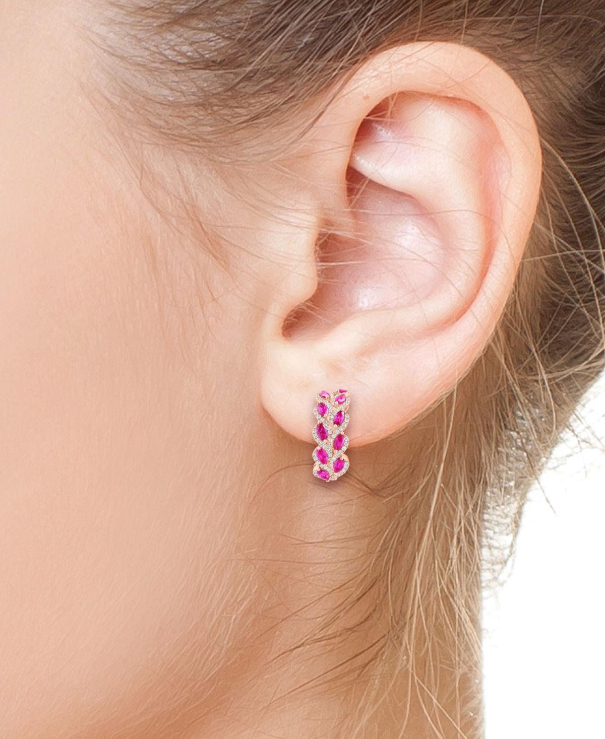 Effy Collection Effy Ruby (1-7/8 Ct. T.w.) & Diamond (5/8 Ct. T.w.) Hoop Earrings In 14k Rose Gold In Ruby