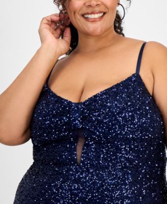 Trendy Plus Size V-Neck Sleeveless Sequin Gown, Created for Macy's 
