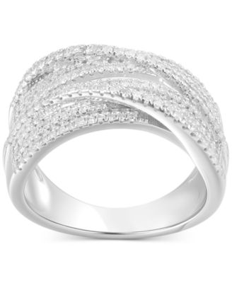 Diamond Multirow Crossover Statement Ring (3/4 ct. t.w.) in Sterling Silver